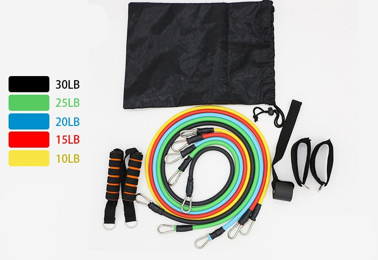 11 Pcs/Set Latex Resistance Bands with Door Anchor and Bag