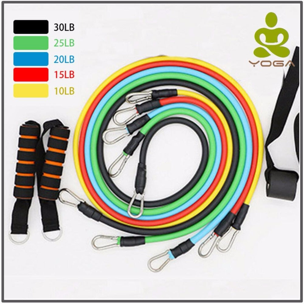 11 Pcs/Set Latex Resistance Bands with Door Anchor and Bag
